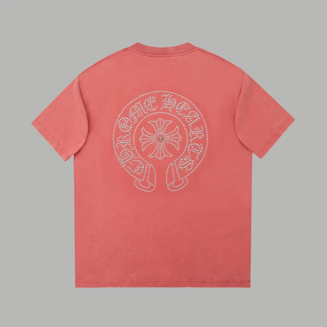 🅿️230 ✨CH✨🆕25SS spring and summer new style ✝Fresh rhinestone short sleeves Light luxury essential item for daily commuting for men and women Correct version Welcome to compare Detailed features · 280g 100% pure cotton double yarn jersey fabric · Custom dyed in the same vat, special thickened 32 count double-ply 1X1 thread · Imported Australian pearlescent diamonds✝patterns➕hardware nuts are stamped at high temperature. Ready-made garments are dyed, then faded, fried snowflakes and frayed, then washed to make them look old. General washing improves the effect · Double-needle stitching and seam-crossing process · Original main mark washed tag brand moisture-proof paper packaging Color: black/gray/orange/blue Size: S/M/L/XL